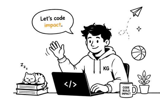 Krushn waving from his desk, saying let's code impact